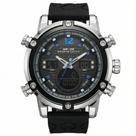 Relógio Masculino AnaDigi Weide WH-5205 Resistente à água 3 ATM Caixa em Metal Prata Pulseira de Silicone Preto Visor Cristal Mineral Redondo Fivela