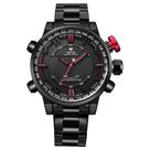 Relógio Masculino AnaDigi Weide WH6402B Resistente à água 3 ATM Caixa em Metal Preto Pulseira de Aço Visor Cristal Mineral Redondo Dobrável com Botão