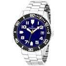 Relógio masculino analógico com calendário em aço inox caixa 44mm aro preto fundo azul