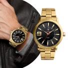 Relógio Masculino Analógico de Pulso com Caixa e Pulseira de Aço Inoxidável Dourado e Preto Social Casual Luxo Elegante Tuguir
