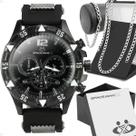Relógio Masculino Analógico Preto Casual com Cordão e Pulseira Corrente Aço Inoxidável com Caixa Premium Kit Presente Ideal pra Ele Moda Social