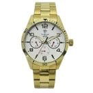 Relógio Masculino Analógico Tuguir Infinity TGI37060 Resistente à água 10 ATM Branco Caixa em Aço Dourado Pulseira de Aço Visor Cristal Mineral