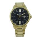 Relógio Masculino Analógico Tuguir Infinity TGI37214 Resistente à água 5 ATM Preto Caixa em Aço Dourado Pulseira de Aço Visor Cristal Mineral Redondo