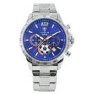 Relógio Masculino Analógico Tuguir Infinity TGI37243 Resistente à água 5 ATM Azul Caixa em Aço Prata Pulseira de Aço Visor Cristal Mineral Redondo
