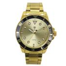 Relógio Masculino Analógico Tuguir TG157-8C Resistente à água 5 ATM Dourado Caixa em Metal Pulseira de Aço Visor Cristal Mineral Redondo Dobrável com