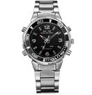 Relógio masculino analógico weide prata e preto inox social WH-843