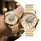 Relógio Masculino Automático de Pulso Dourado com Caixa e Pulseira de Aço Inoxidável à Prova D Água com Maquinismo Visível Esqueleto Technos