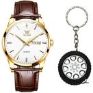 Relógio Masculino Casual Dourado De Luxo Olevs + Chaveiro