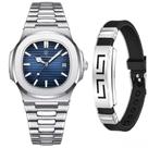 Relógio Masculino Casual Luxo Prateado + Pulseira Silicone