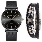 Relógio Masculino Casual Ultra Fino De Luxo Preto + Pulseira