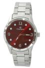 Relógio Masculino Champion Social Prata Todo em Aço Fundo Vermelho Bordô Prova Dágua 50m CH30386V