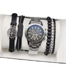 Relógio Masculino Cinza Casual Alfa + Kit de Pulseiras Relógio Masculino Cinza Casual Alfa + Kit de Pulseiras