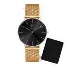 Relógio Masculino Clássico Dourado Elegante 40mm + Carteira