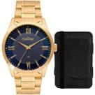 Relógio Masculino Condor Dourado Azul Social Analógico Pulseira de Aço COPC21AEEP/K4A + Porta Cartão