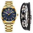 Relógio Masculino Curren Casual Dourado Luxo + Pulseira