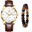 Relógio Masculino De Luxo Dourado Casual + Pulseira Bolinhas