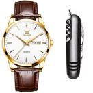 Relógio Masculino De Luxo Dourado Olevs Casual + Acessório