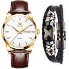 Relógio Masculino De Luxo Dourado Olevs Casual + Pulseira