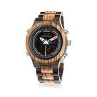 Relógio masculino de madeira Bird com mostrador duplo de quartzo e relógio de pulso esportivo militar digital de LED, Ze