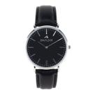 Relógio Masculino de Pulso Black Pulseira Couro Preto Rhadix Fundo Preto Correia Prateada Clássico Minimalista Combina