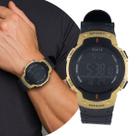Relógio Masculino Digital Preto e Dourado de Pulso com Pulseira de Silicone à Prova D Água Shock Tático Militar Onix
