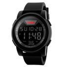 Relógio Masculino Digital Skmei 1218 Resistente à água 5 ATM Preto Caixa em Resina Pulseira de Borracha Visor Acrílico Redondo Fivela Bateria