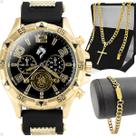 Relogio Masculino Dourado + Cordão Crucifixo qualidade premium presente pulseira ajustavel grumet analogico religioso