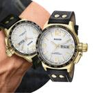 Relógio Masculino Dourado e Branco Pulseira de Couro Magnum