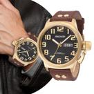 Relógio Masculino Dourado e Marrom Analógico de Pulso Pulseira de Couro e Caixa de Aço Inoxidável à Prova D Água Luxo Elegante Social Casual Magnum