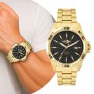 Relógio Masculino Dourado e Preto Analógico de Pulso Movimento Quartzo Pulseira e Caixa de Aço Inoxidável à Prova D Água Luxo Casual Social Mormaii