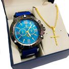 Relogio Masculino Dourado Grande Original Com Corrente Top