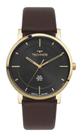 Relogio Masculino dourado slim vidro safira pulseira de couro marrom classico social a prova dagua GL32AZ/0P