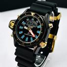 Relógio Masculino Esportivo Estilo Aqualand Analógico Digital 100M Prova DÁgua Pulseira Silicone Preto Dourado