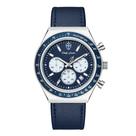 Relógio Masculino London Leather Silver Blue 43mm