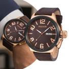 Relógio Masculino Marrom Analógico de Pulso com Pulseira de Couro e Caixa de Aço Inoxidável à Prova D Água Luxo Elegante Casual Social Magnum