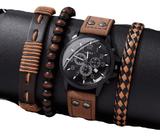 Relógio Masculino Marrom + Kit Pulseiras Moderno Luxo Marrom Relógio Masculino Marrom + Kit Pulseiras Moderno Luxo Marrom