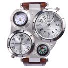 Relógio masculino NICERIO Big Face Dual Time em couro genuíno