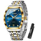 Relógio Masculino OLEVS Quadrado - Azul, Prata e Ouro - Aço Inoxidável - Impermeável Relógio Masculino OLEVS Quadrado - Azul, Prata e Ouro - Aço Inoxidável - Impermeável