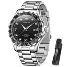 Relógio Masculino OLVES - Prateado em Aço Inoxidável com Diamante - 30m WR