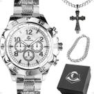 Relogio Masculino Prata Aço Inox + Cordão + Pulseira Grumet caixa original religioso catolico oracao pai nosso casual Relogio Masculino Prata Aço Inox + Cordão + Pulseira Grumet caixa original religioso catolico oracao pai nosso casual