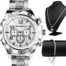 Relogio Masculino Prata + Pulseira + Pingente Cruz + Cordão religioso original qualidade premium casual Ajustavel social