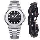 Relógio Masculino Prateado Inox Old Money + Pulseira Bracelete