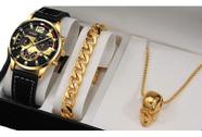 Relógio Masculino Preto Dourado+ Colar Pulseira Caveira Luxo Relógio Masculino Preto Dourado+ Colar Pulseira Caveira Luxo