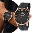 Relógio Masculino Preto e Bronze Analógico de Pulso Movimento Quartzo com Pulseira de Silicone e Caixa de Aço Inoxidável à Prova D Água Champion