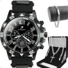 Relogio Masculino Preto + Pulseira original aço inoxidável robusto presente pesado religioso grande resistente