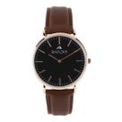 Relógio Masculino Pulso Preto Pulseira Couro Marrom Rhadix Correia Rosé Fundo Preto Minimalista Combina c Tudo Clássico