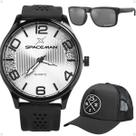 relogio masculino qualidade premium aço inoxidável preto + oculos proteção uv presente preto ponteiro ajustavel social