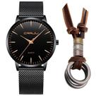 Relógio Masculino Social Ultra Fino De Luxo + Colar Argolas
