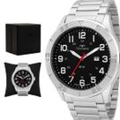 Relogio Masculino Technos Analogico Aço Inoxidavel Prata Mostrador Preto Performance Militar Original Resistente a Agua 1 Ano de Garantia 2115NAO1P