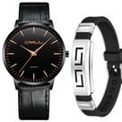 Relógio Masculino Ultra Fino Preto Analógico Kit Pulseira